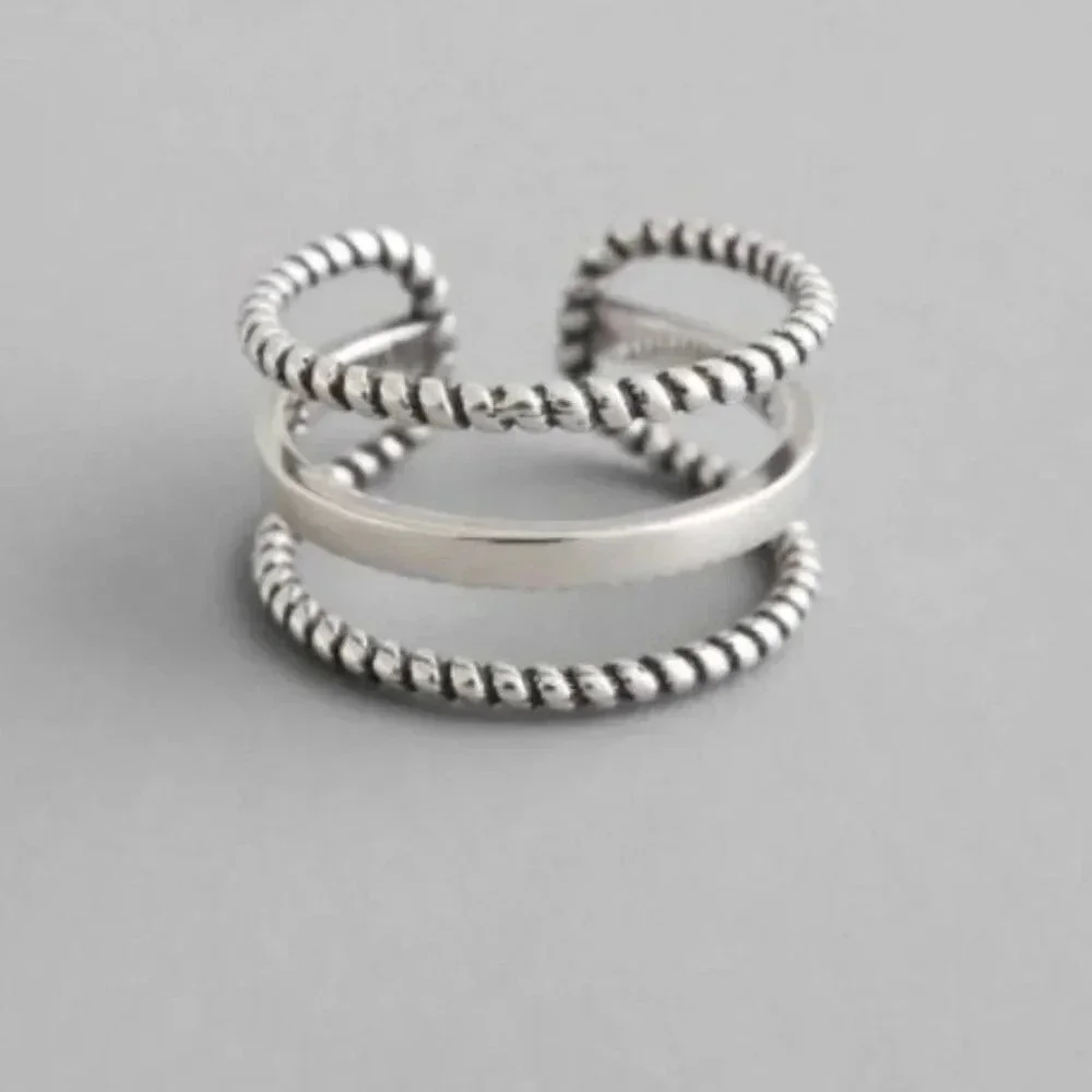 Minimalist 925 Sterling Silver Three Layer Ring